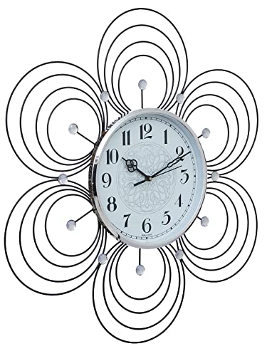 Image of CHRONIKLE Beautiful Floral Design Stylish Round Diamond Studded Crystal Metal Analog Wall Clock for Living Room Home Decor Office Gifts (Size: 55 x 5 x 59 CM | Color: Black | Weight: 1140 Gram)