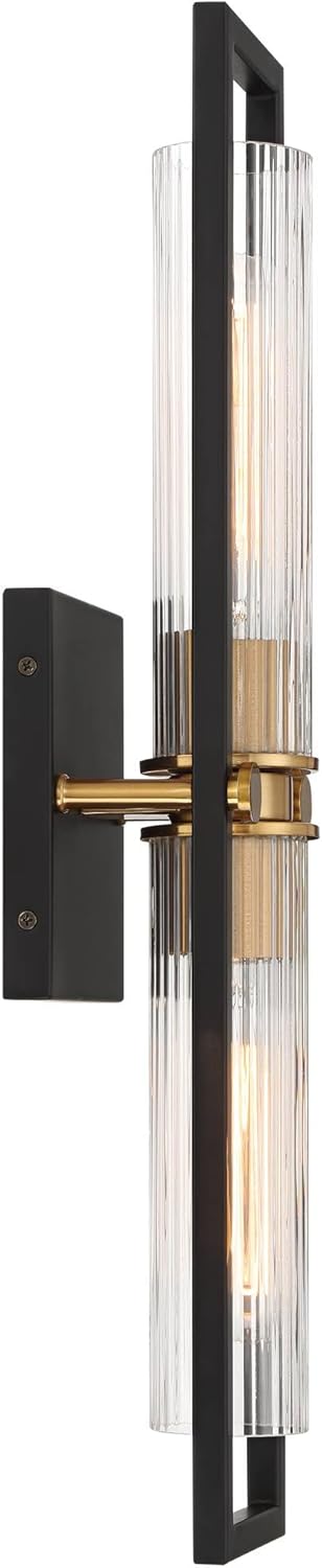 Black and Brass 34" Glass Shade Wall Sconce