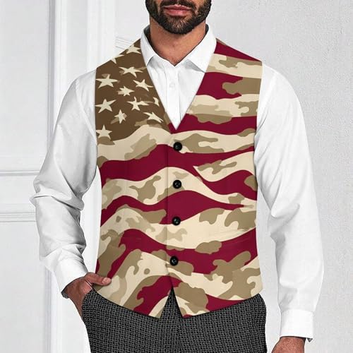 U.S Flag with Desert Camouflage Men's Suit Vest Slim Fit Business Dress Party Pattern Waistcoat Vest Top2