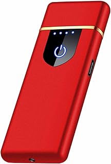 Isqueiro eletrônico, isqueiro recarregável por USB, ciclo de ignição por toque, isqueiro de plasma à prova de vento para homens, indicador de bateria LED isqueiro sem chama, vermelho, 78,5 * 28,5 * 9,5 mm