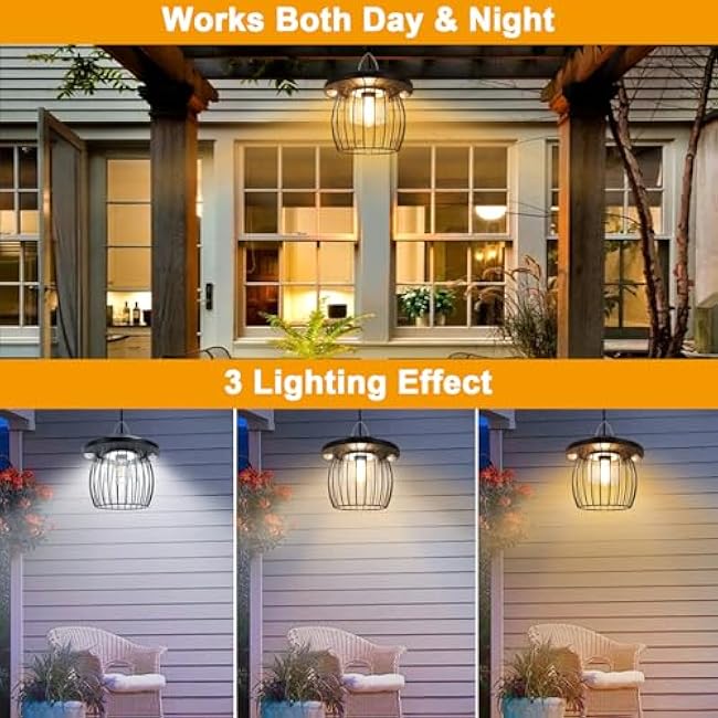 Shed Light Solar Powered Gazebo Lights Outdoor Solar Hanging Lamps Outside for Porch Barn Chicken Coop Indoor with Remote, Double Motion Sensor, 16.5ft Cord, Dimmable Warm/Cool White Work Day & Night
