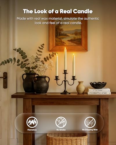 Homemory 2 Pcs Real Wax Made Flameless Taper Candles with Remote and Timer, 9.6