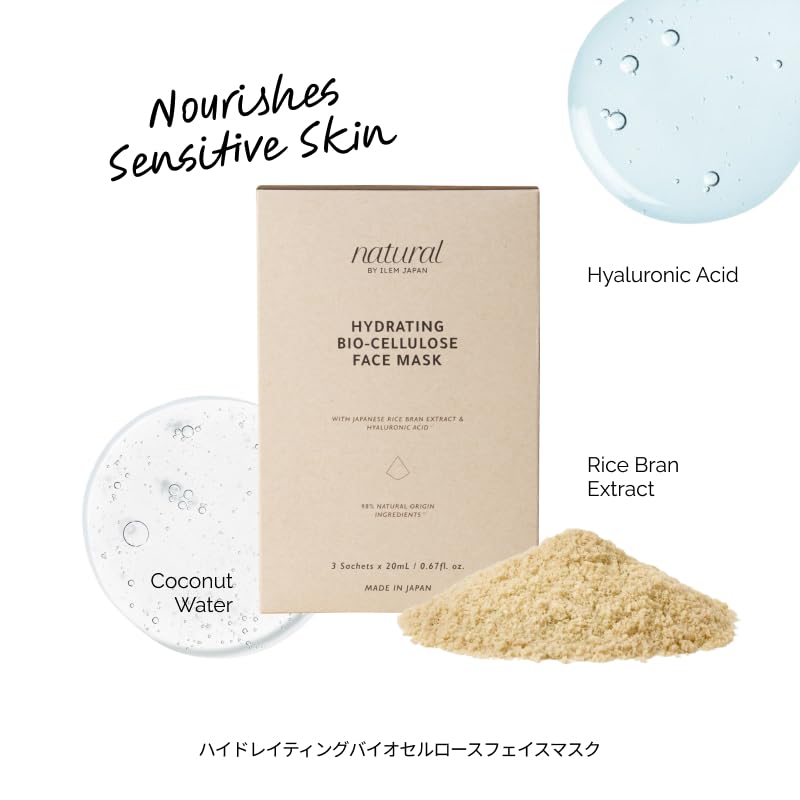 ILEM JAPAN Hydrating Bio-Cellulose Face Mask, for Glowing Skin, Collagen Boost, Wrinkle Reduction,All Skin Types - Image 3