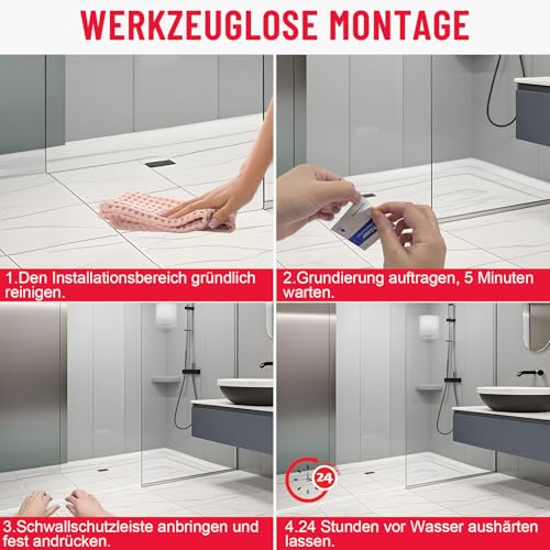 Hzetuu Schwallschutzleiste Dusche Selbstklebend - Flexibler Silikon Wasserstopper & Duschschwelle für den Boden, Barrierefreier Schwallschutz für Nass-Trocken-Trennung in Bad & Küche, Rollstuhlgerecht