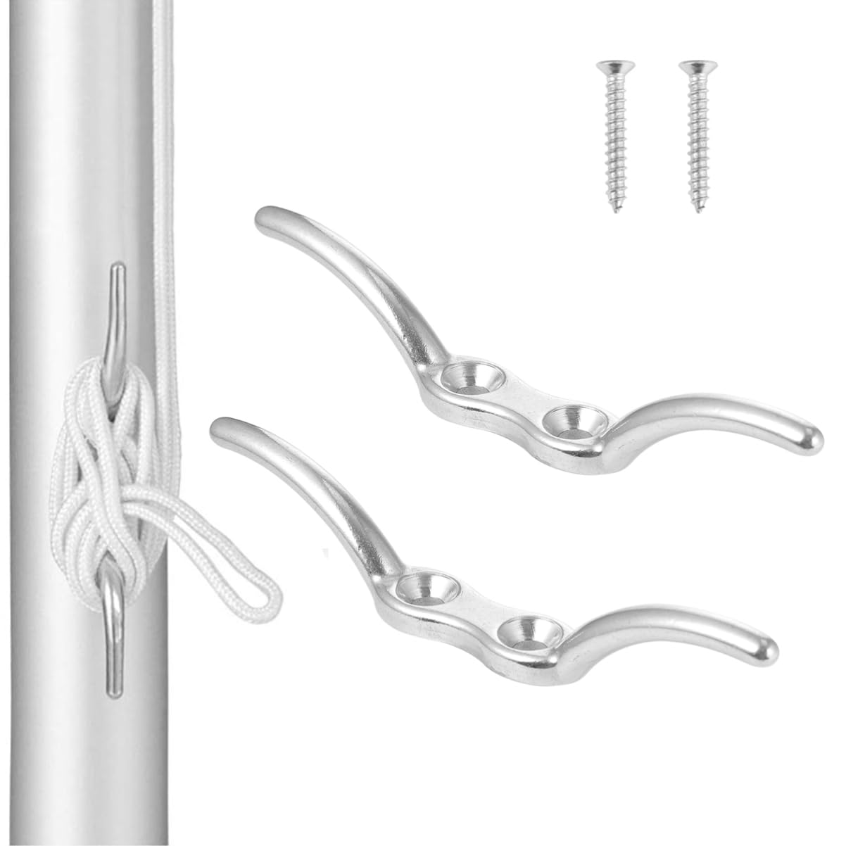 BRIGHTFUFU 2Pcs Stainless Steel Goat Shape Cleats for Boats Dock Cleat with Screws Durable Grade Design for Kayaks Yachts and Trailers