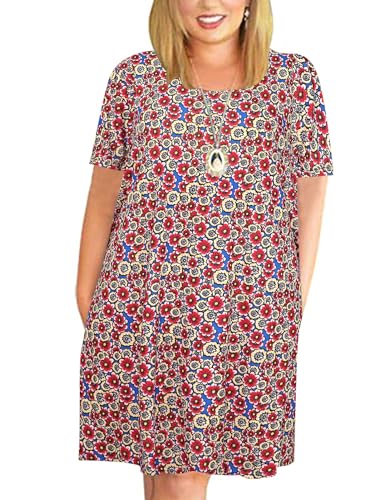 Image of Kancystore Women's Plus Size Summer Dresses Short Sleeve Casual T-Shirt Swing Dress with Pockets