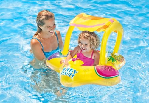 Image of 81x79cm Air Float with Sunshade Roof | PVC Floaty with Seat and Backrest for Kids 1-2 Years Old | Inflatable Sunroof Star Float - Pack of 1