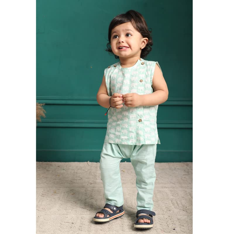 Image of POLKA TOTS Pure Cotton New Born Dress | Ultra-Soft, Breathable & Lightweight Sleeveless Jhabla Pant Set for Baby Boys & Girls | Baby Summer Clothes | Traditional Jabla & Pyjama Set for Newborns