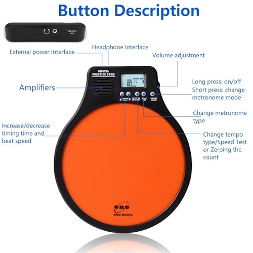 Electronic Practice Drum Pad 12 Inch Dumb Drum With Display Metronome Speed Vocal Count For Kids,Beginners,Professional (White) #TOP4