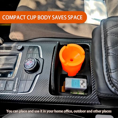 Image of Smokeless Ashtray, Portable Car Ashtrays for Cup Holder, Multifunctional Ashtray with Lid Smell Proof for Car Truck SUV to Keep Car Interior Accessories Tidy (Orange)