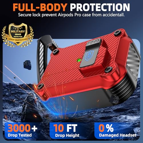 Image of Pohgelan Compatible with AirPods Pro 2nd /1st Case (Red) | Carbon Fiber Texture,Magnetic Automatic Lock with Cleaning Kit,Compatible with Magsafe