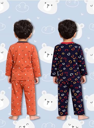 Image of 3BROS Kids Pure Cotton Night Suit Set | Boys Girls Printed Sleepwear Shirt & Pajama Clothing Combo | Soft Breathable Night Dress Outfit | Pack of 2