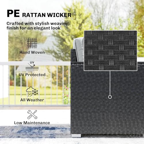 Outsunny 5 Seater Rattan Garden Furniture Set, 3 Seater Garden Sofa, 2 Armchairs, Faux Wood Coffee Table, Outdoor Furniture Conversation Set with Wide Armrests, Cushions, Pillows for Patio, Dark Grey 4 Outsunny 5 Seater Rattan Garden Furniture Set, 3 Seater Garden Sofa, 2 Armchairs, Faux Wood Coffee Table, Outdoor Furniture Conversation Set with Wide Armrests, Cushions, Pillows for Patio, Dark Grey - Image 4