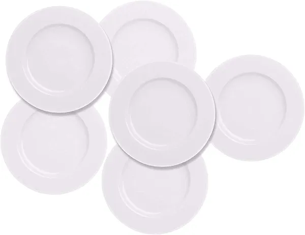 EasyDancing 6pcs Salad Dessert Plate 7.5inch White Porcelain Dinner with Round Flat Design Good for the Gift