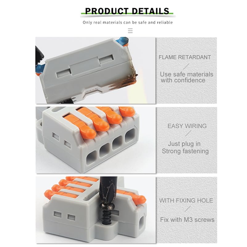1 in Multiple Out Lever Wire Connectors 28-12 AWG Push-in Compact Splicing Wiring Terminals Quick Disconnects Home Junction Box(D1-3O)