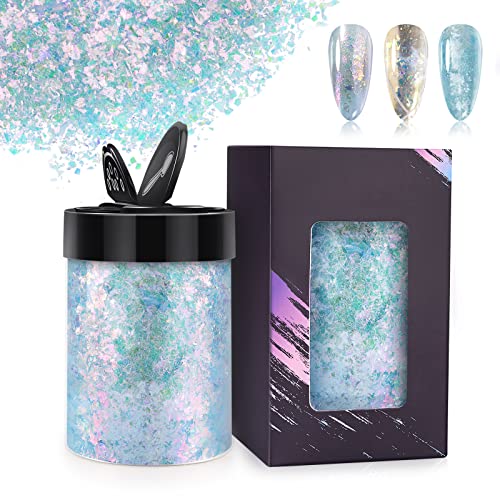 EBANKU Nail Sequins Holographic Glitters Chunky Iridescent Flakes Colorful Fluorescent Glass Paper Iridescent Flakes Sticker Chameleon Flakes for Face Eyes Hair Acrylic Nail Design Decoration