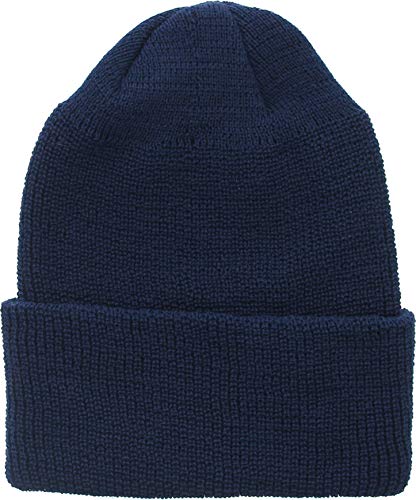 ARMYU Military Genuine GI Watch Cap Warm Winter USN Wool Beanie Solid Cuffed Army Hat (Navy Blue)