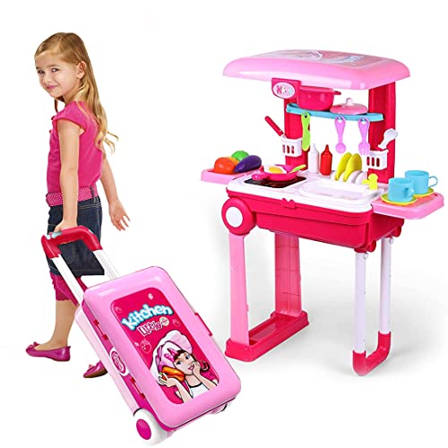 Image of Wembley Kitchen Set for Kids Girl Big Size Cooking Set Toys Trolley - BIS Approved - Made in India