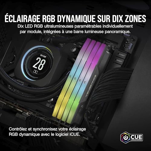 RAM DDR5 CORSAIR Vengeance RGB 48Go 2x24Go 6000MHz CL30 36 36 76 Éclairage RGB dynamique - vue 7