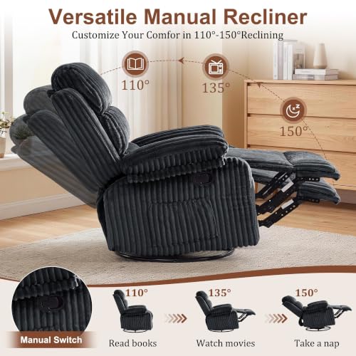 Image of Korser Rocking Recliner Chair, Nursery Rocker Chair for Adults, Small Recliners for Small Spaces, Swivel Rocker Recliner with Cushion, Upholstered Rocking Chairs for Living Room, Nursery