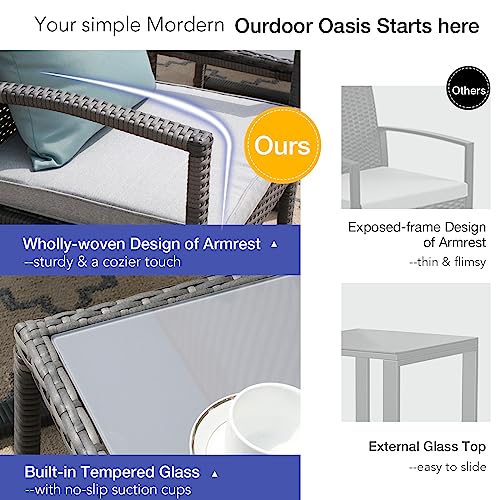 Patiorama 3 Pieces Outdoor Patio Furniture Set, Outdoor Wicker Conversation Set, Patio Rattan Chair Set, Modern Bistro Set With Coffee Table, Garden Balcony Backyard Poolside (Light Gray) #TOP2