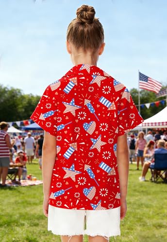 Image of 4th of July Shirts for Girls Boys American Patriotic Tshirt Kids Hawaiian Button Down Tops