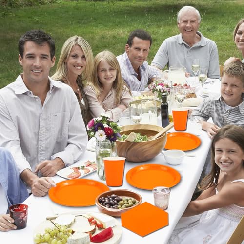 64 Stück Partygeschirr Set,Orange Geburtstag Party Papiergeschirr Geschirr Set Inklusive Teller Servietten Becher und Dessertteller Geeignet für Hochzeiten,Weihnachten,Kinder Geburtstagsparty-16 Gäste