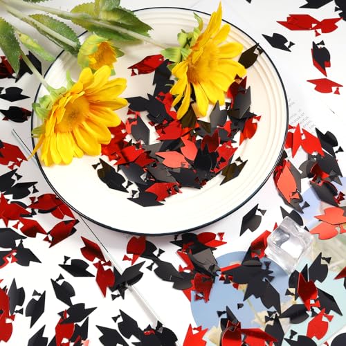 Image of Red and Black Graduation Cap Confetti 2026, Class of 2026 Table Centerpiece Grad Confetti for 2026 Graduation Party Decorations Supplies