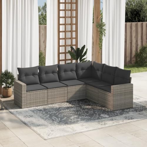 YunCangg 6-Piece Modular Garden Sofa Set, Dark Grey Poly Rattan