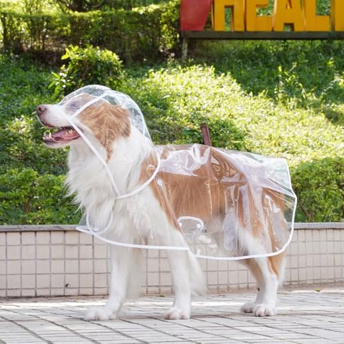 超クリア可視性犬レインコート-フルカバレッジフード付きペットレインウェア反射ストリップ、スナップボタン&リーシュ穴