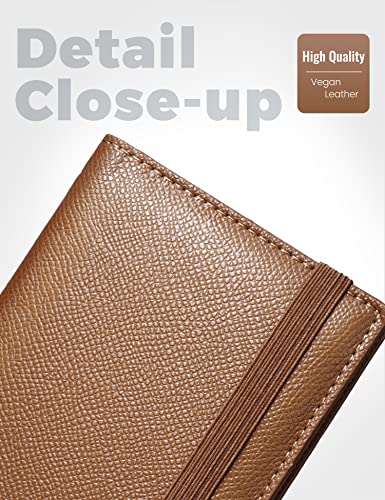 Image of Yarnic Checkbook Cover for Personal Checkbook, Checkbook Holder with Pen Holder & Built-in Clear Plastic Divider for Duplicate Checks (Tan)