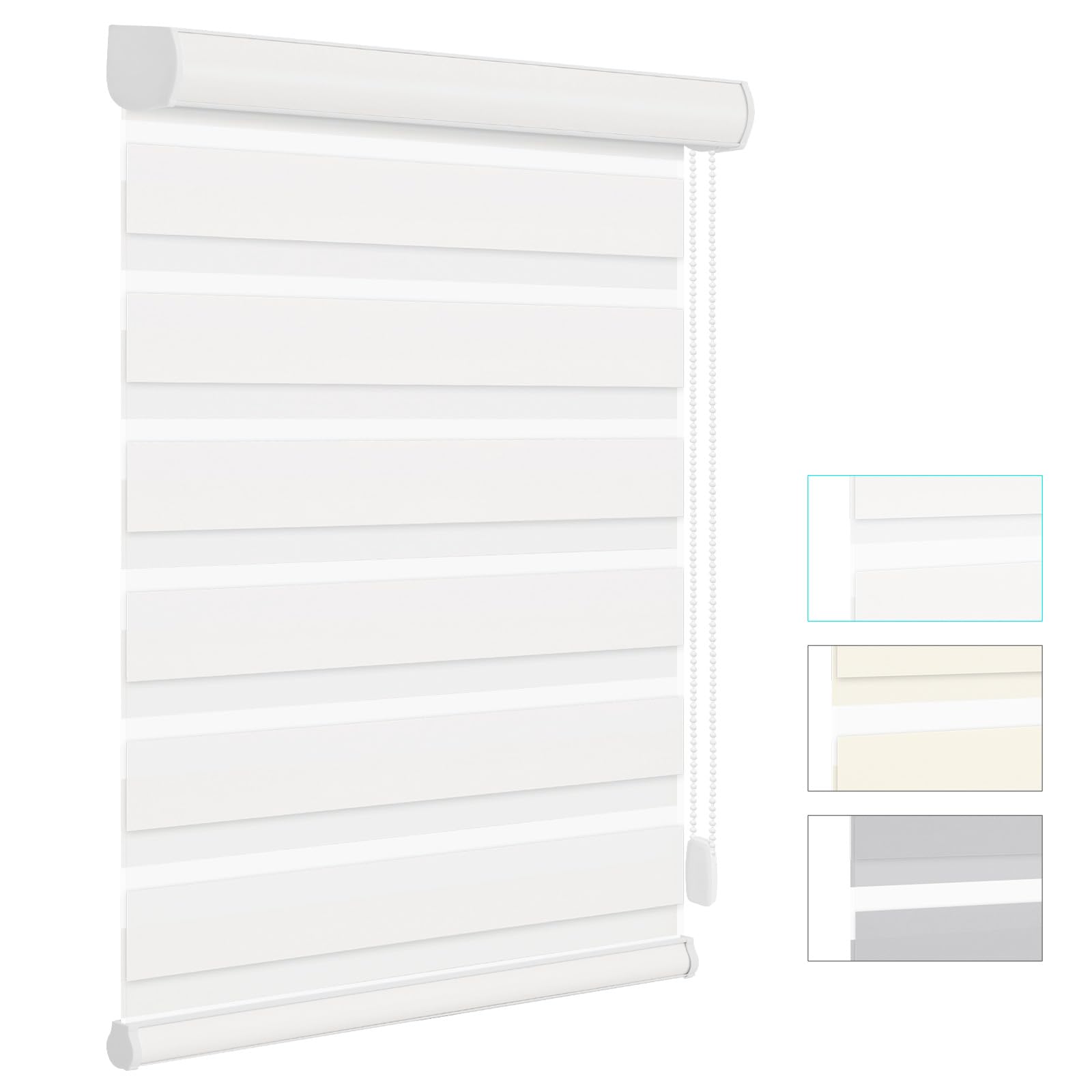 Changshade Custom Size Zebra Roller Shades, Light Filtering Dual Layer Roller Blinds with Thermal Insulated for Office,Living Room,Bedroom,Bathroom,Easy Installation,Snow White