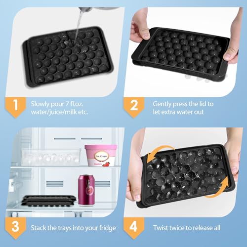 Image of WIBIMEN Ice Cube Tray with Lid and Bin, 0.8 inch Round Ice Trays for Freezer | 2 Black Ice Cube Trays with Ice Box & Tong, 0.8 inch Round Ice Balls for Iced Coffee & Juice, Easy Twist Release, For Gatherings