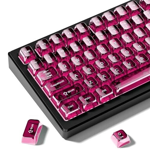 Image of dagaladoo Fuchsia Clear keycaps for Mechanical Keyboard,Transparent MDA keycaps 60 75 100 Percent,Ceramic Jelly Key caps Set,Shine Through Key caps for Mx Switches Mechanical Keyboard(115key)
