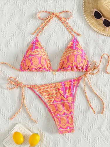 Tainehs Women's Sexy Halter Bikini Set Triangle Top String Swimwear Two Piece Swimsuits Cheeky Bathing Suit4