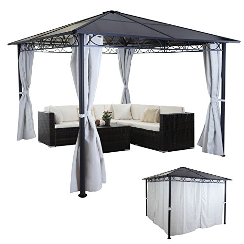 Hardtop Pergola HWC-C77, Garten Pavillon, Kunststoff-Dach Seitenwand Alu...