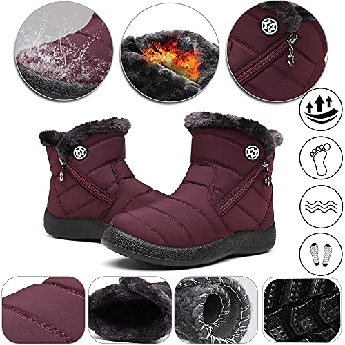 Gaatpot Damen Winterstiefel Wasserdicht Warm gefütterte Schneestiefel Winterschuhe Winter Kurzschaft Stiefel Boots Schuhe Weinrot 38