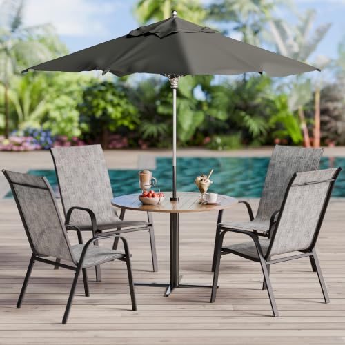 Image of Betterhood Patio Chairs Set of 4, Stackable Outdoor Dining Chairs Set with Breathable Seat Fabric, All-Weather Powder-Coated Metal Frame for Pool Side, Backyard, 350LBS Capacity (Light Grey, Set of 4)
