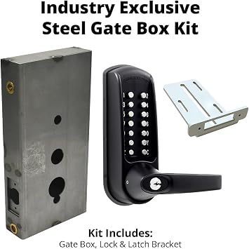 D&D Technologies Codelocks DD97230 Gate Lock Kit Includes CL610 Heavy Duty Mechanical Keyless Lock, Steel Weldable Gate Box, Latch Bracket, Stop Bracket. Push Button Latchbolts, Marine Grade Finish