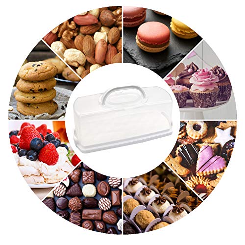 2 Pcs Portable Bread Box with Handle Loaf Cake Container Plastic Rectangular Food Storage Keeper Carrier 13inch Translucent Dome for Pastries, Bagels, Bread Rolls, Buns or Baguettes (White)