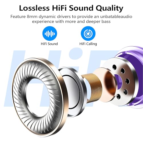 Image of kurdene Wireless Earbuds Bluetooth 5.3 Light Weight in Ear Headphones | Premium Sound Bass Ear buds with Charging Case,Touch Control,Built in Mics Headset,Clear Calls for Sports Workout Purple