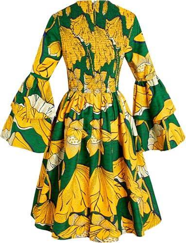Image of Women's African Ruffle Long Sleeve Dress Ankara Print Maxi Dresses