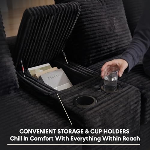 Image of 140 inch Modular Sectional Sofa Couch, Oversized U Shape Cloud Couch with 2 Ottomans, Storage and Cupholders, Corduroy Sofa Boneless Couches for Living Room, No Assembly Required, Black
