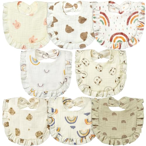 Image of Lictin 8-Pack Muslin Baby Bibs - Bandana Drooling and Teething Bibs, Unisex Cotton