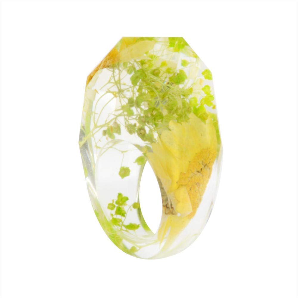 OwKay Gioielli fatti a mano Anello geometrico in resina di cristallo con fiori di crisantemo all'interno Anelli a fascia per i regali di nozze della sposa