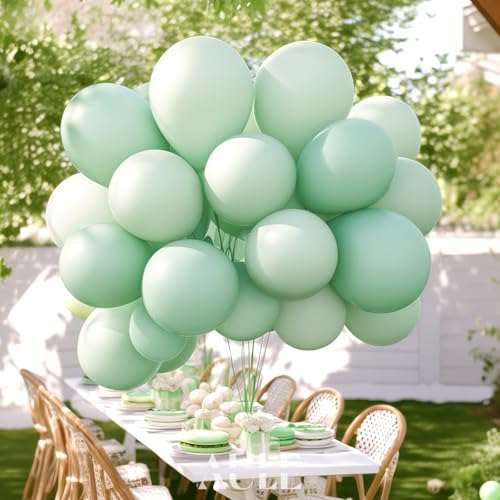 Image of AULE 50Pcs Latex 12 Inch Mint Green Balloons Pastel Green | Helium Party Happy Birthday Graduation Gender Reveal Shower Wedding Decoration