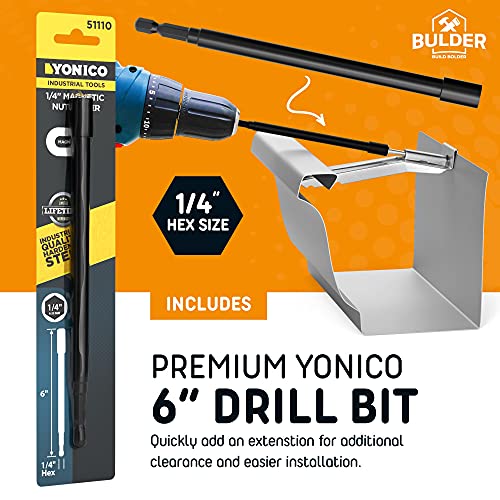 Quick Screw Gutter Hangers 5 Inch- 500 Pack - 5 Inch Gutter Clips with Bonus 6 Inch Drill Bit - Hidden Bracket Clips with Pre-Assembled Screw - Fix Sagging Rain Gutters