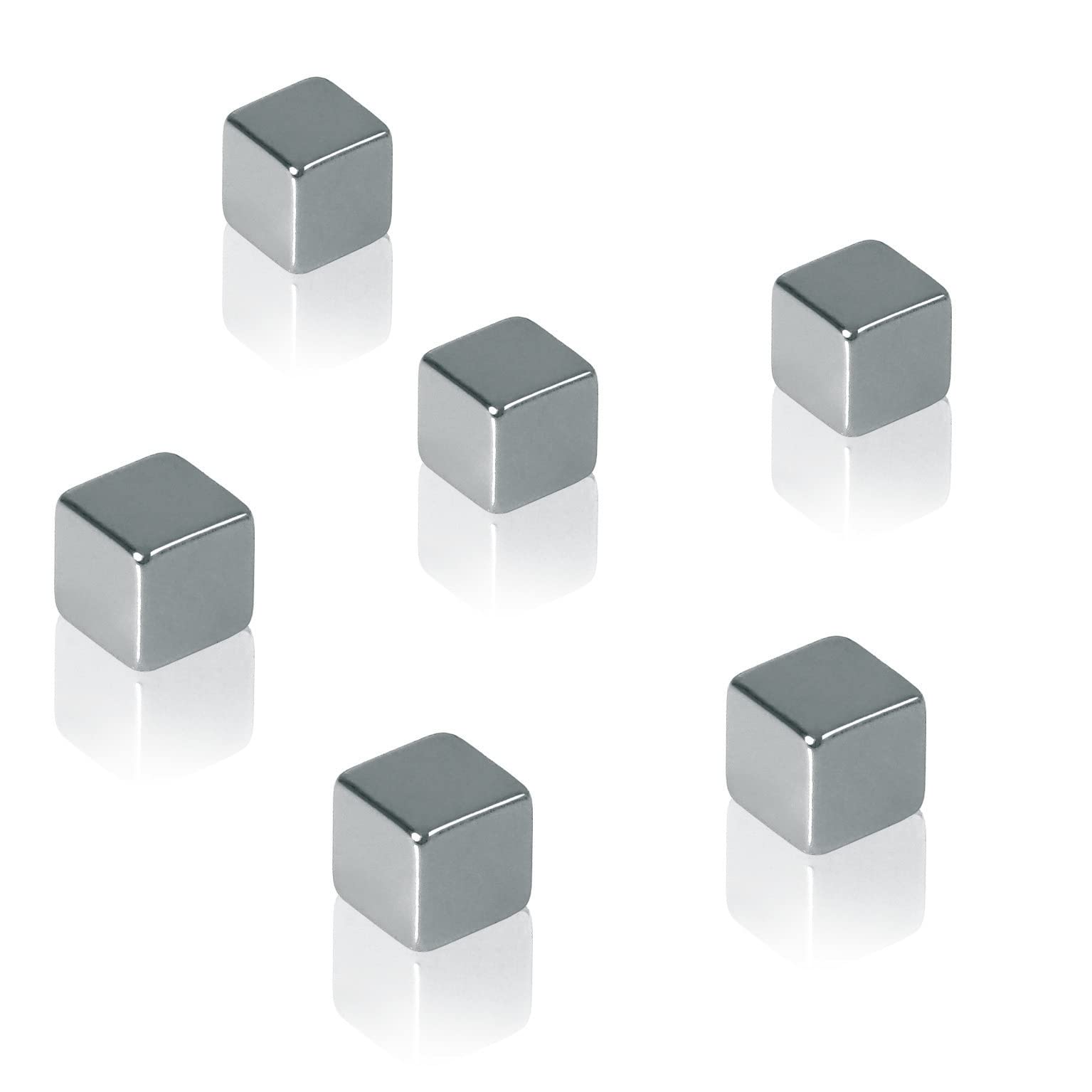 SIGEL BA192 Neodymium magnet, 1 x 1 x 1 cm, cube, C5 "strong" (N42), for Glass magnetic Boards silver, 6 Pieces