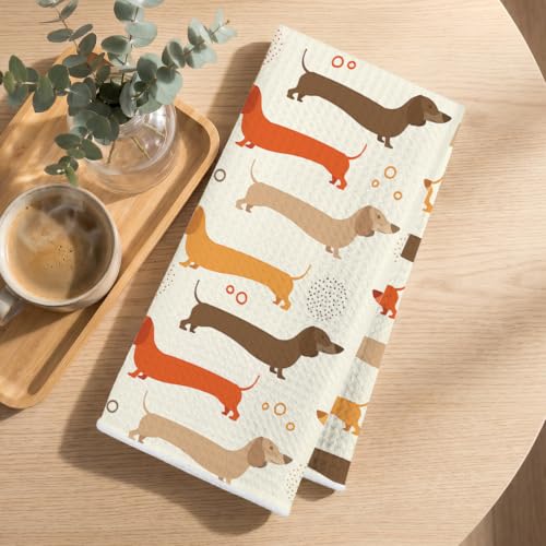 Image of 4 Pcs Cute Dachshund Kitchen Towels, Dachshund Gifts Reusable Dish Towels 2