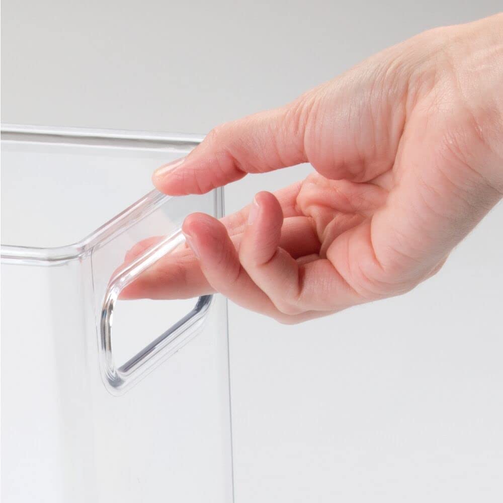 Snazzy Tall Plastic Kitchen Food Storage Bin with Handles - Organizer Bins for Pantry, Cabinet, Refrigerator or Freezer - Containers and Baskets for Food, Drinks, and Snacks - 2 Pack - Clear